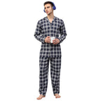 Jainish Men's Navy Blue Checked Night Suits ( GNS 001Navy-White ) | Grocsy
