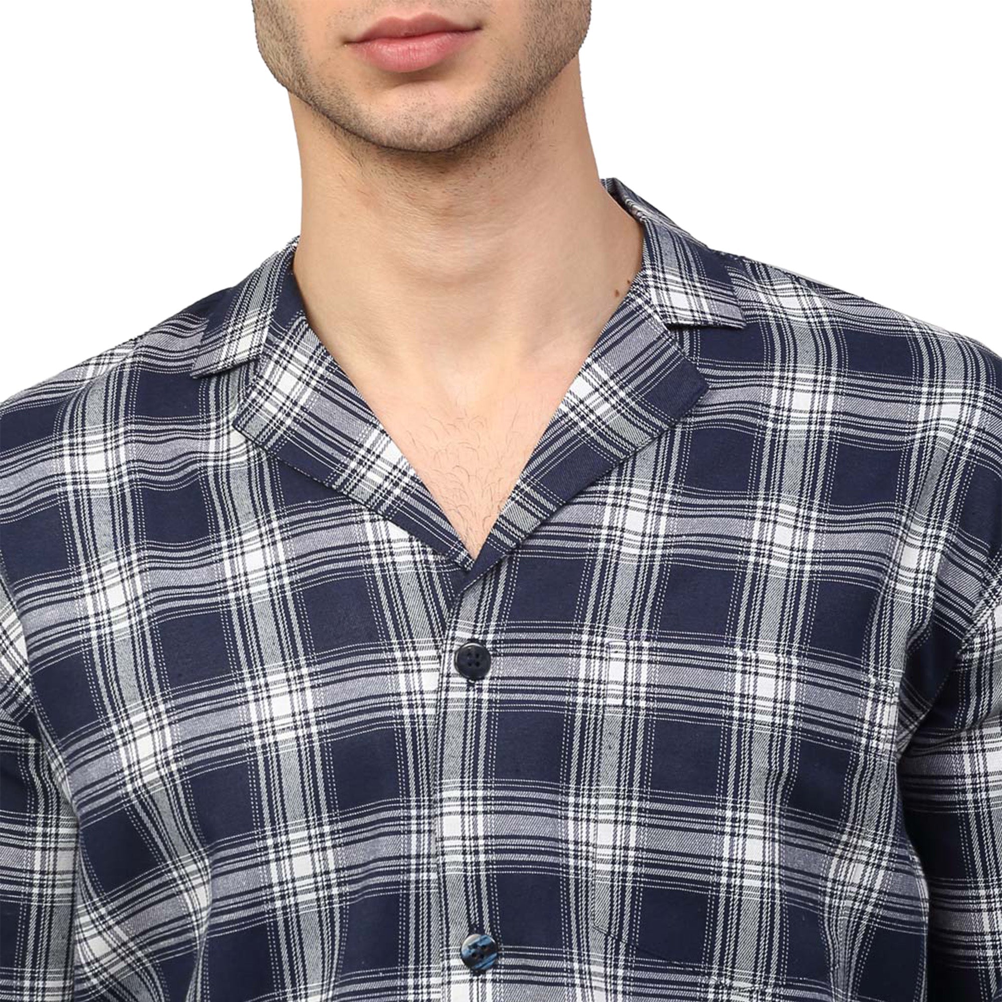 Jainish Men's Navy Blue Checked Night Suits ( GNS 001Navy-White ) | Grocsy