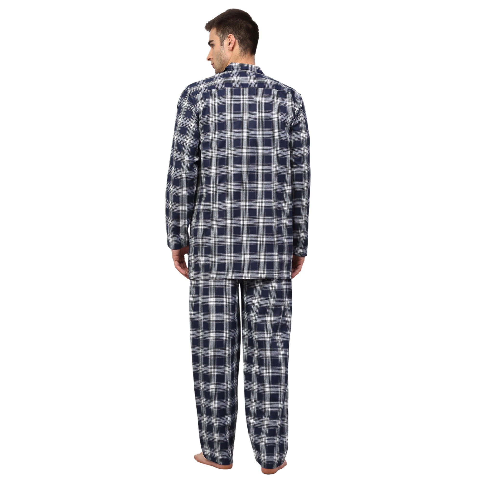 Jainish Men's Navy Blue Checked Night Suits ( GNS 001Navy-White ) | Grocsy