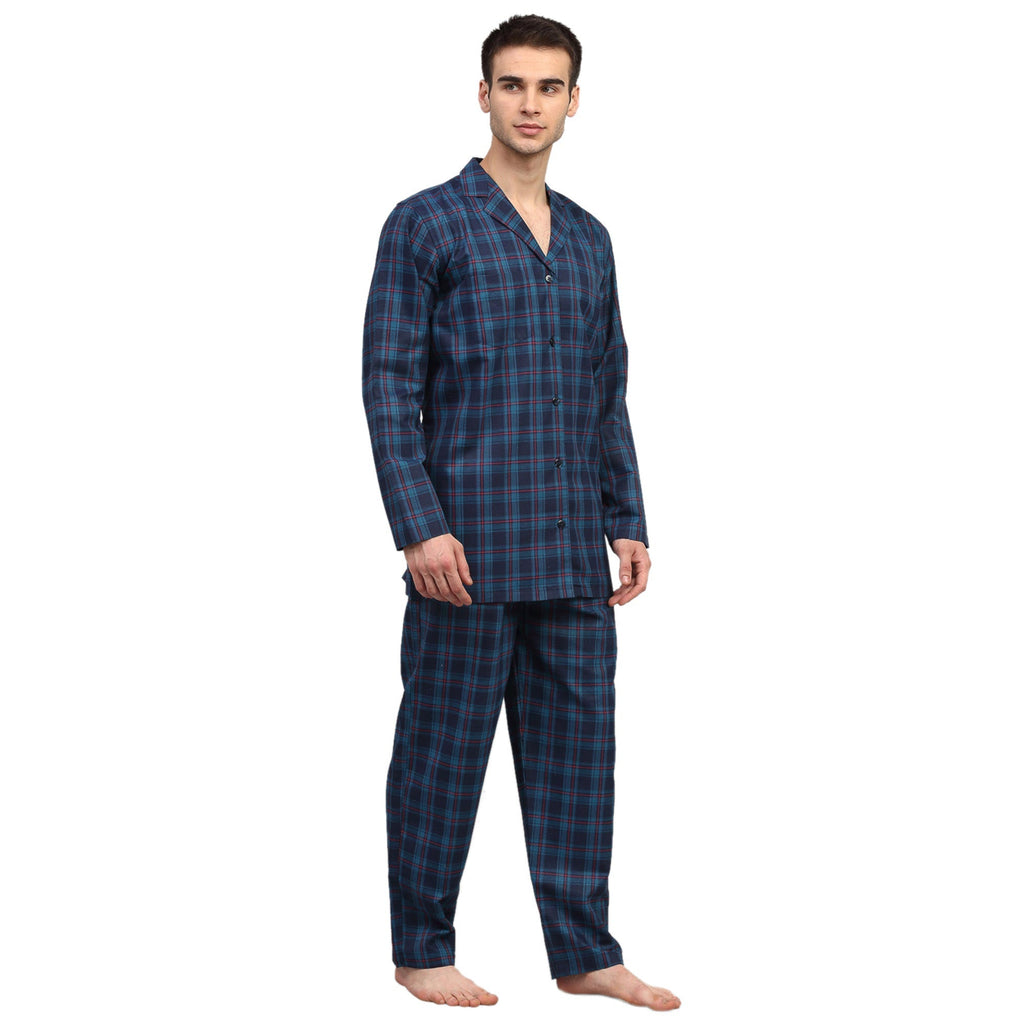 Jainish Men's Navy Blue Checked Night Suits ( GNS 001Navy ) | Grocsy