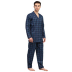 Jainish Men's Navy Blue Checked Night Suits ( GNS 001Navy ) | Grocsy