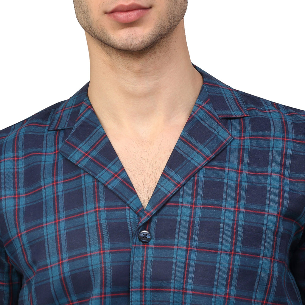 Jainish Men's Navy Blue Checked Night Suits ( GNS 001Navy ) | Grocsy