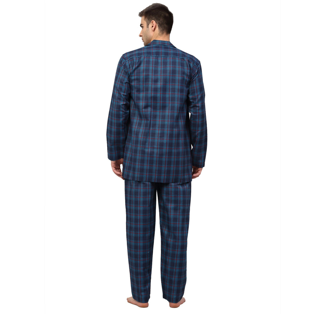 Jainish Men's Navy Blue Checked Night Suits ( GNS 001Navy ) | Grocsy