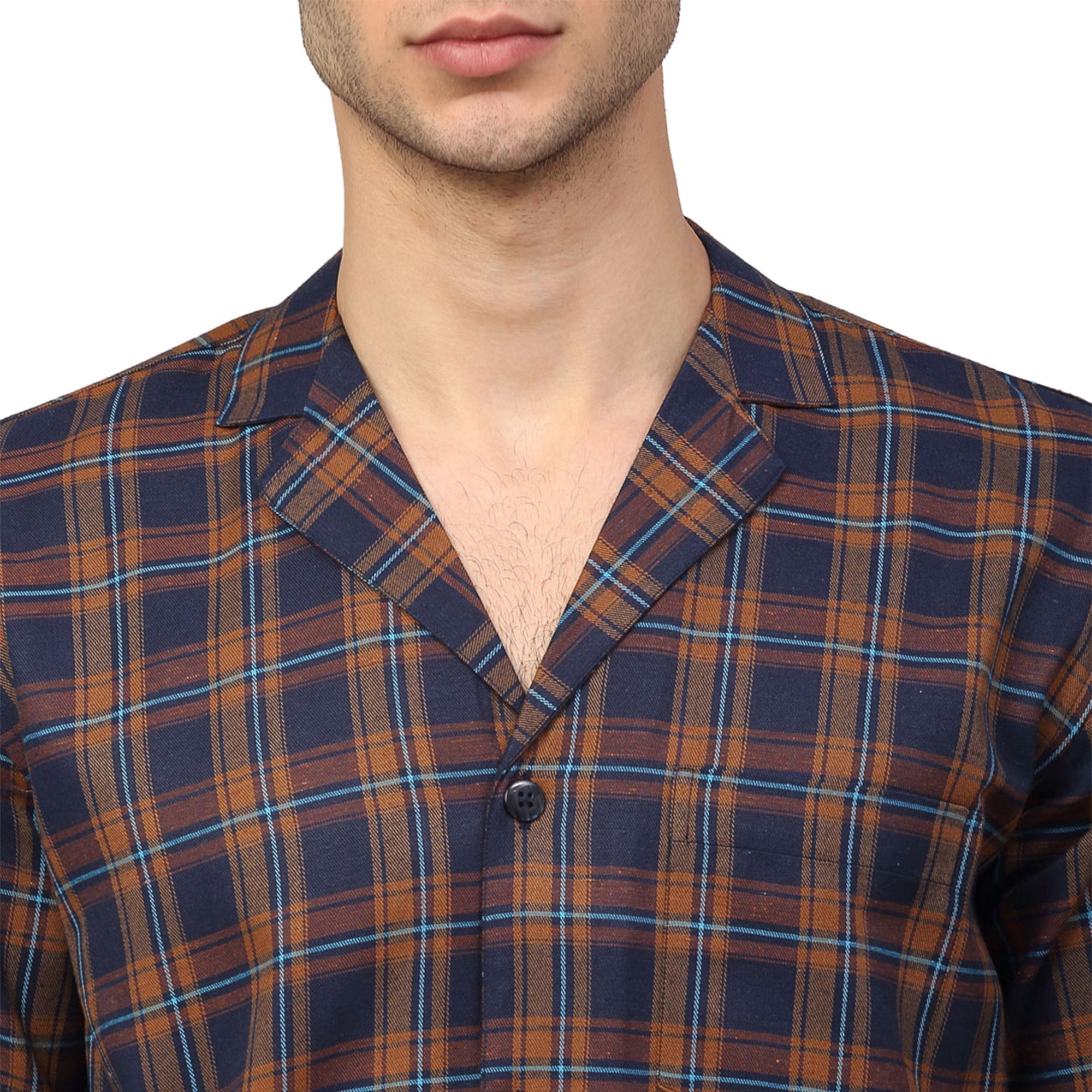 Jainish Men's Orange Checked Night Suits ( GNS 001Orange-Blue ) | Grocsy