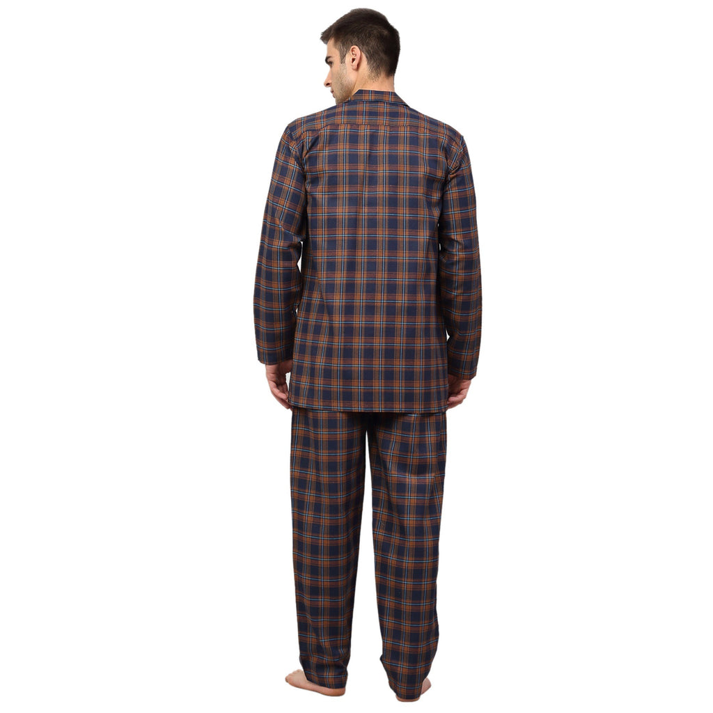 Jainish Men's Orange Checked Night Suits ( GNS 001Orange-Blue ) | Grocsy