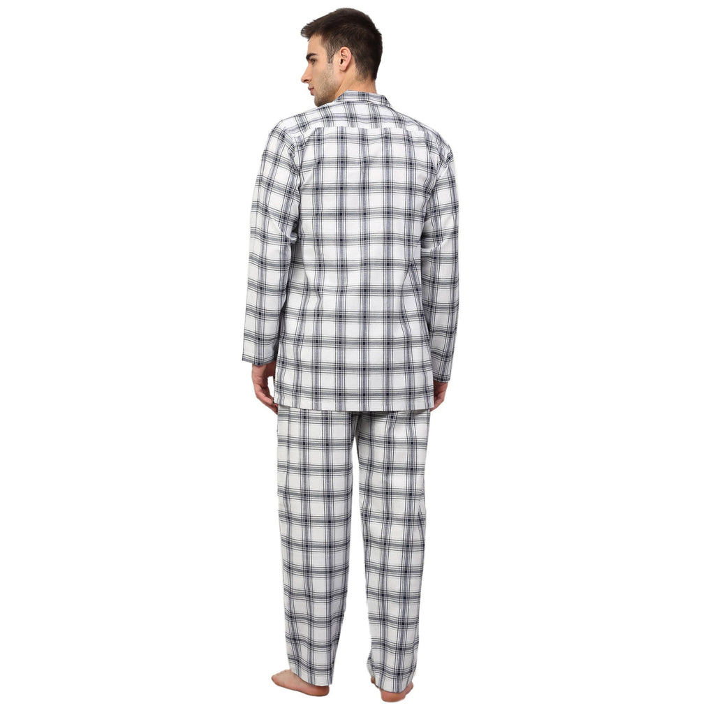 Jainish Men's White Checked Night Suits ( GNS 001White ) | Grocsy
