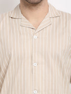 Jainish Men's Cream Cotton Striped Night Suits ( GNS 002Cream ) | Grocsy