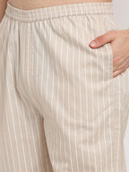 Jainish Men's Cream Cotton Striped Night Suits ( GNS 002Cream ) | Grocsy