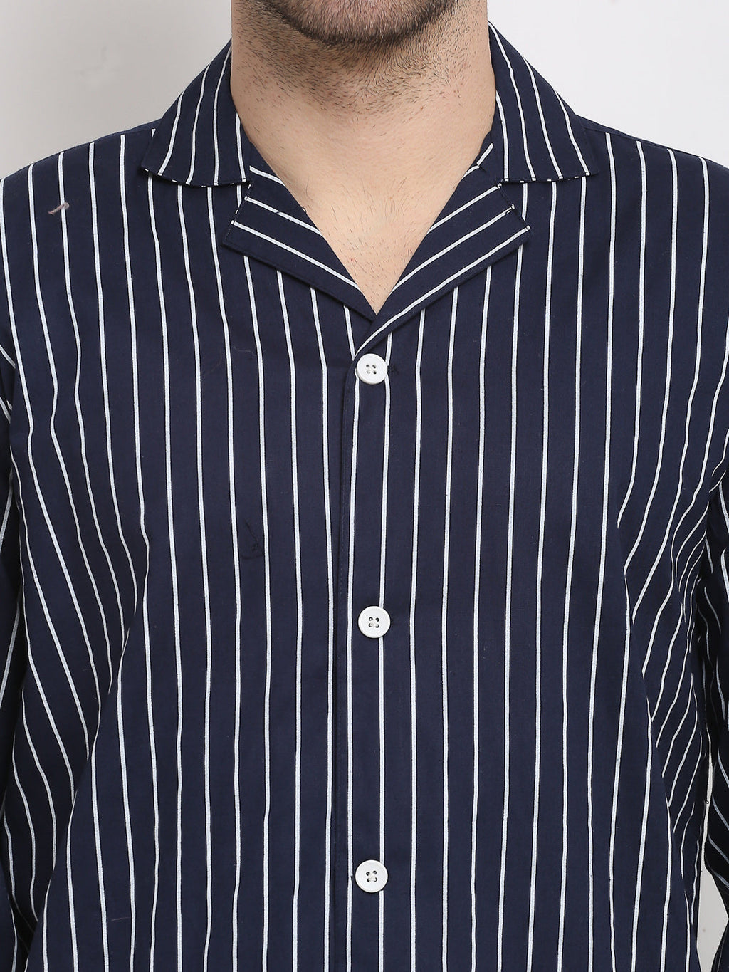 Jainish Men's Navy Cotton Striped Night Suits ( GNS 002Navy ) | Grocsy