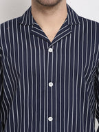 Jainish Men's Navy Cotton Striped Night Suits ( GNS 002Navy ) | Grocsy