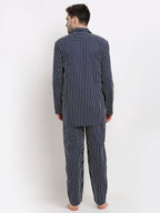 Jainish Men's Navy Cotton Striped Night Suits ( GNS 002Navy ) | Grocsy
