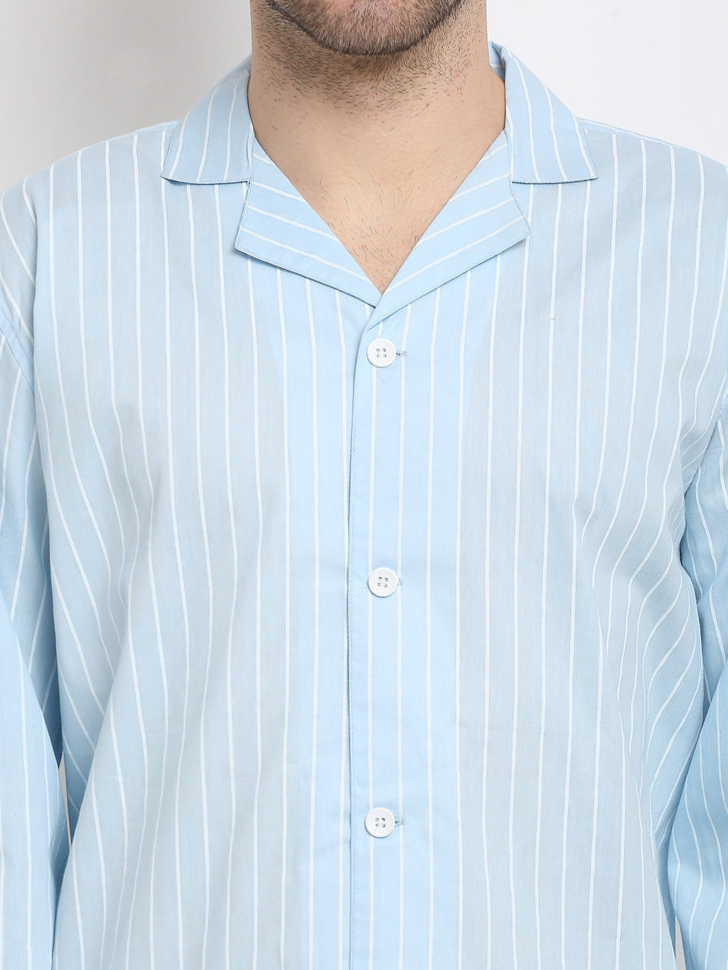 Jainish Men's Sky Cotton Striped Night Suits ( GNS 002Sky ) | Grocsy
