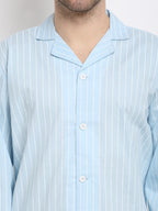 Jainish Men's Sky Cotton Striped Night Suits ( GNS 002Sky ) | Grocsy