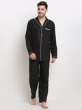 Jainish Men's Black Cotton Solid Night Suits ( GNS 003Black ) | Grocsy