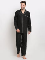Jainish Men's Black Cotton Solid Night Suits ( GNS 003Black ) | Grocsy