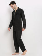 Jainish Men's Black Cotton Solid Night Suits ( GNS 003Black ) | Grocsy
