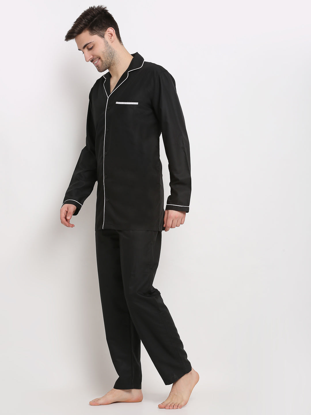 Jainish Men's Black Cotton Solid Night Suits ( GNS 003Black ) | Grocsy