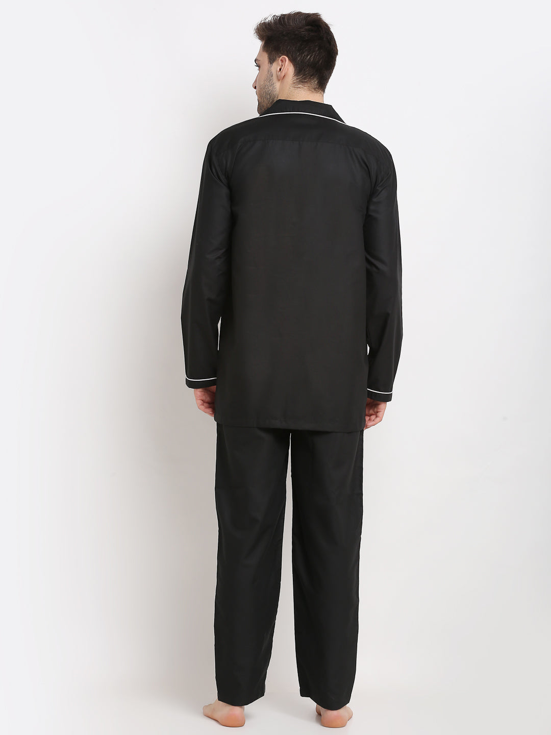 Jainish Men's Black Cotton Solid Night Suits ( GNS 003Black ) | Grocsy