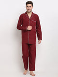 Jainish Men's Maroon Cotton Solid Night Suits ( GNS 003Maroon ) | Grocsy