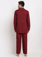 Jainish Men's Maroon Cotton Solid Night Suits ( GNS 003Maroon ) | Grocsy