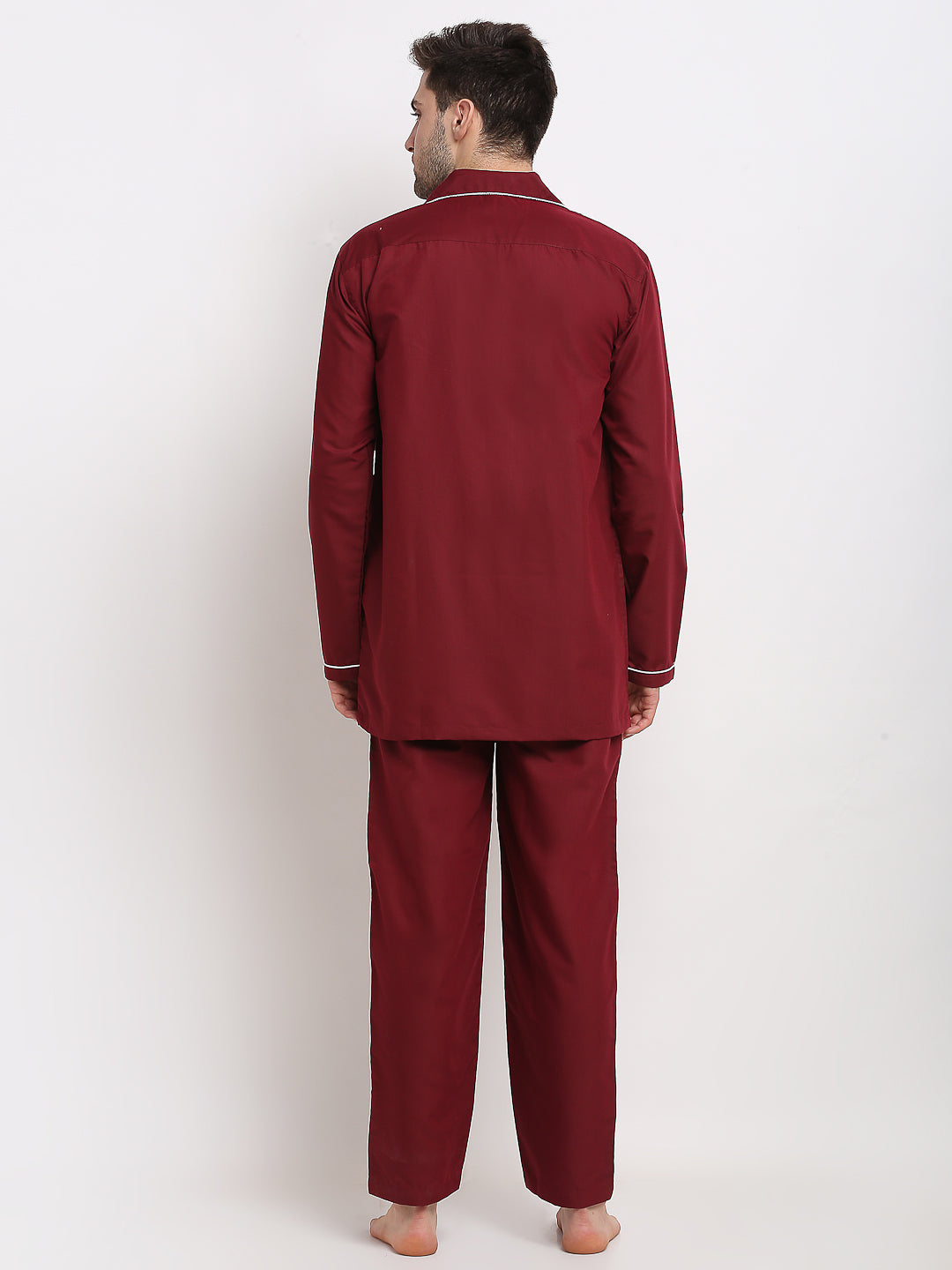 Jainish Men's Maroon Cotton Solid Night Suits ( GNS 003Maroon ) | Grocsy