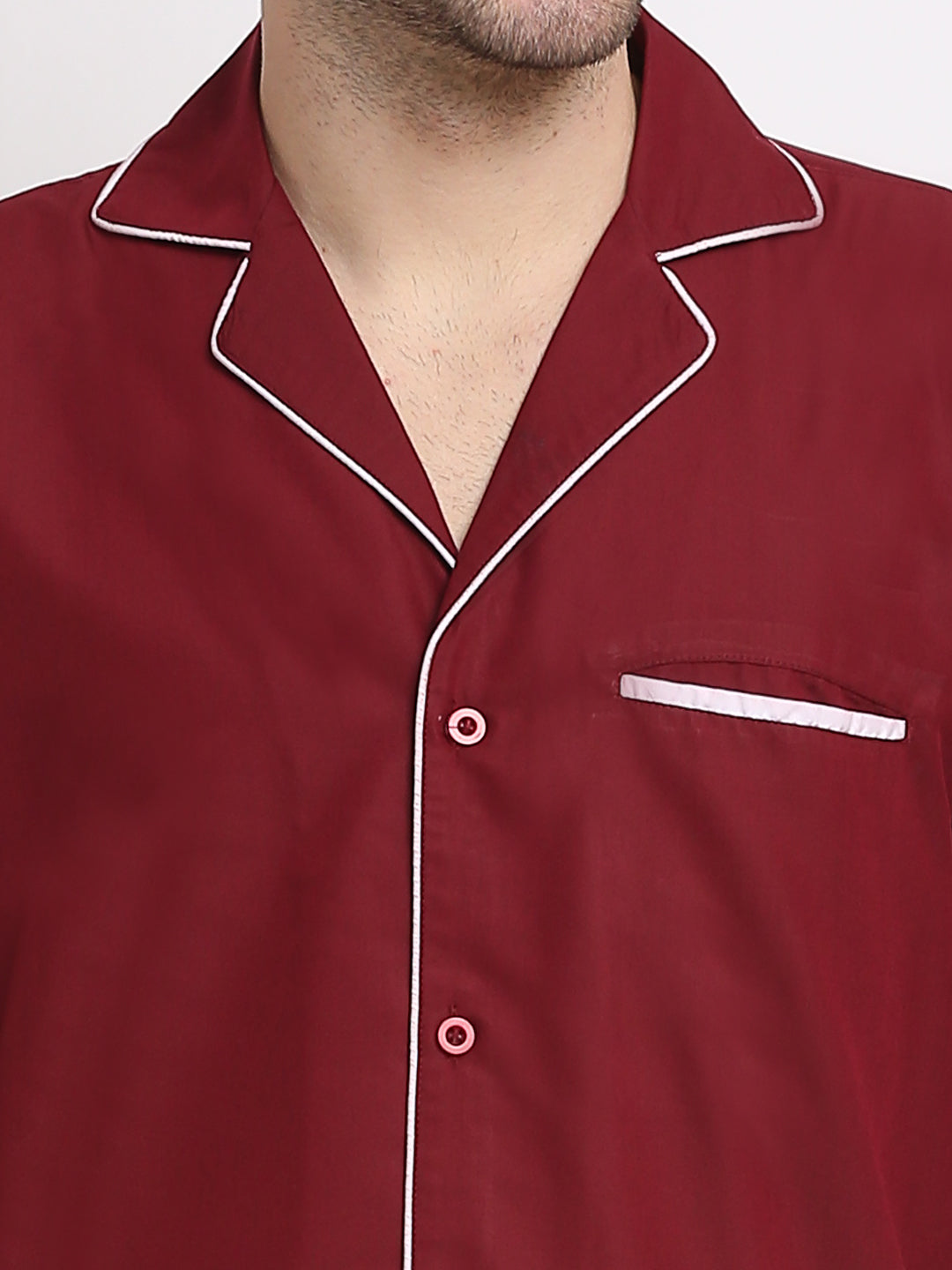 Jainish Men's Maroon Cotton Solid Night Suits ( GNS 003Maroon ) | Grocsy