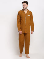 Jainish Men's Mustard Cotton Solid Night Suits ( GNS 003Mustard ) | Grocsy