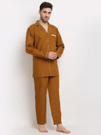 Jainish Men's Mustard Cotton Solid Night Suits ( GNS 003Mustard ) | Grocsy