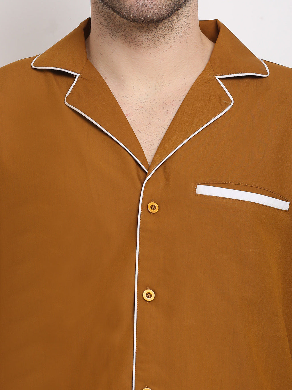 Jainish Men's Mustard Cotton Solid Night Suits ( GNS 003Mustard ) | Grocsy