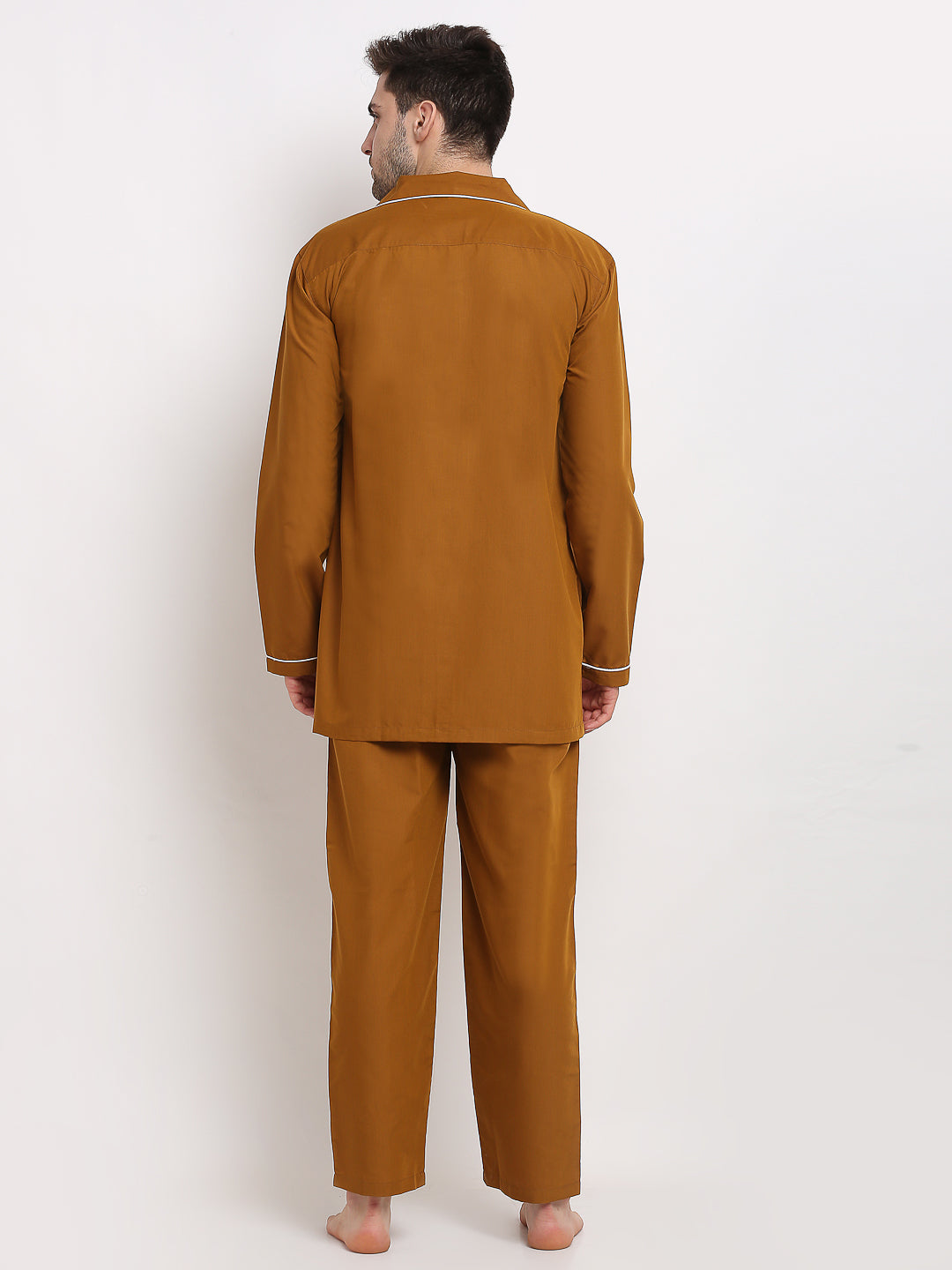 Jainish Men's Mustard Cotton Solid Night Suits ( GNS 003Mustard ) | Grocsy