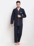 Jainish Men's Navy Cotton Solid Night Suits ( GNS 003Navy ) | Grocsy