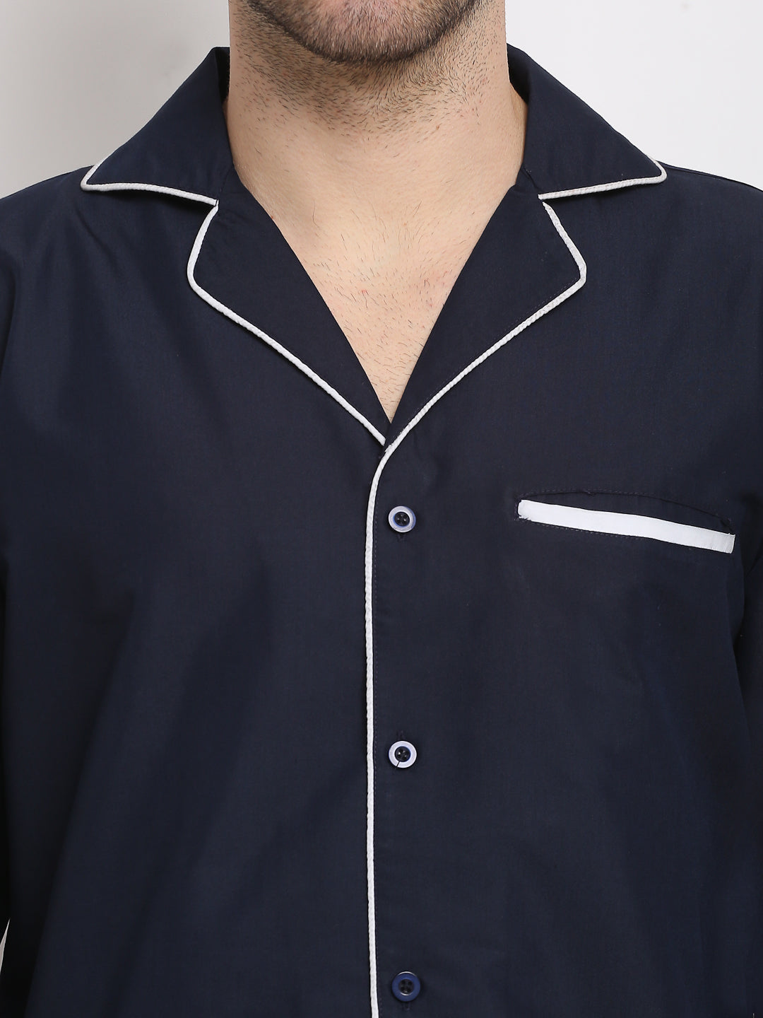 Jainish Men's Navy Cotton Solid Night Suits ( GNS 003Navy ) | Grocsy