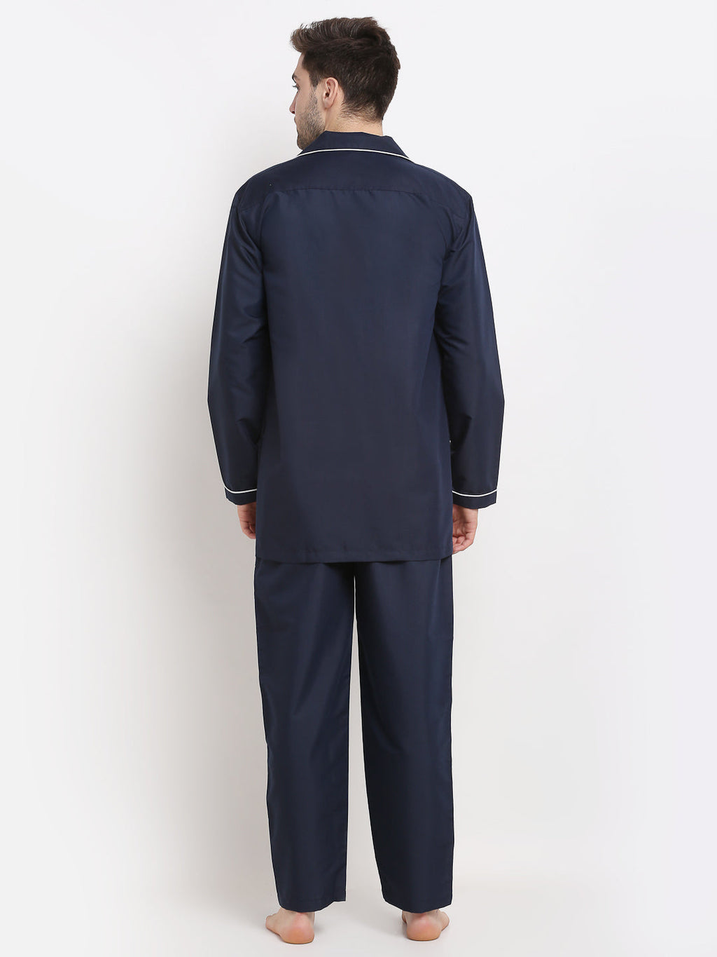 Jainish Men's Navy Cotton Solid Night Suits ( GNS 003Navy ) | Grocsy