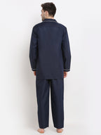 Jainish Men's Navy Cotton Solid Night Suits ( GNS 003Navy ) | Grocsy