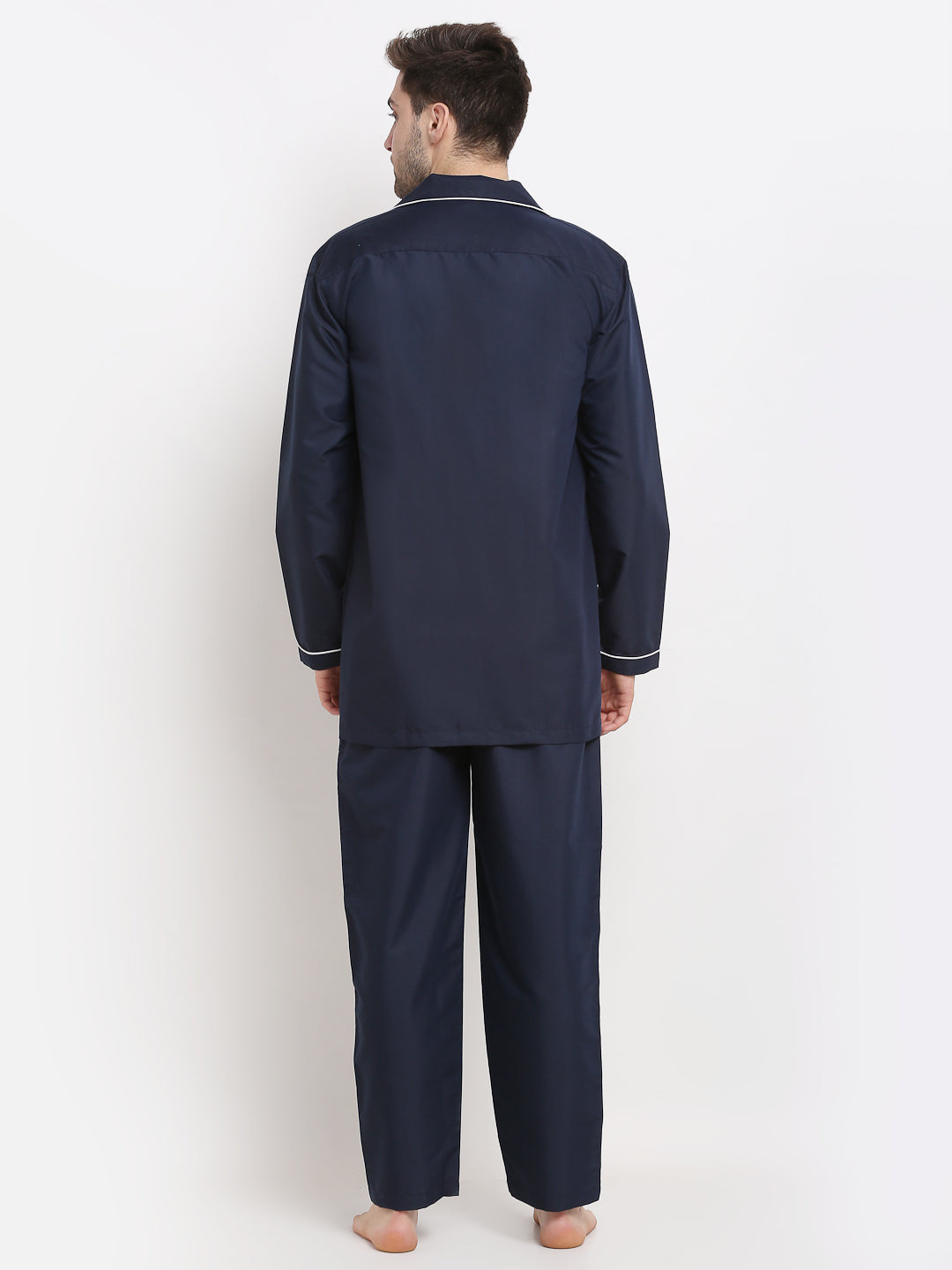 Jainish Men's Navy Cotton Solid Night Suits ( GNS 003Navy ) | Grocsy