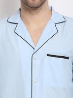 Jainish Men's Sky Cotton Solid Night Suits ( GNS 003Sky ) | Grocsy