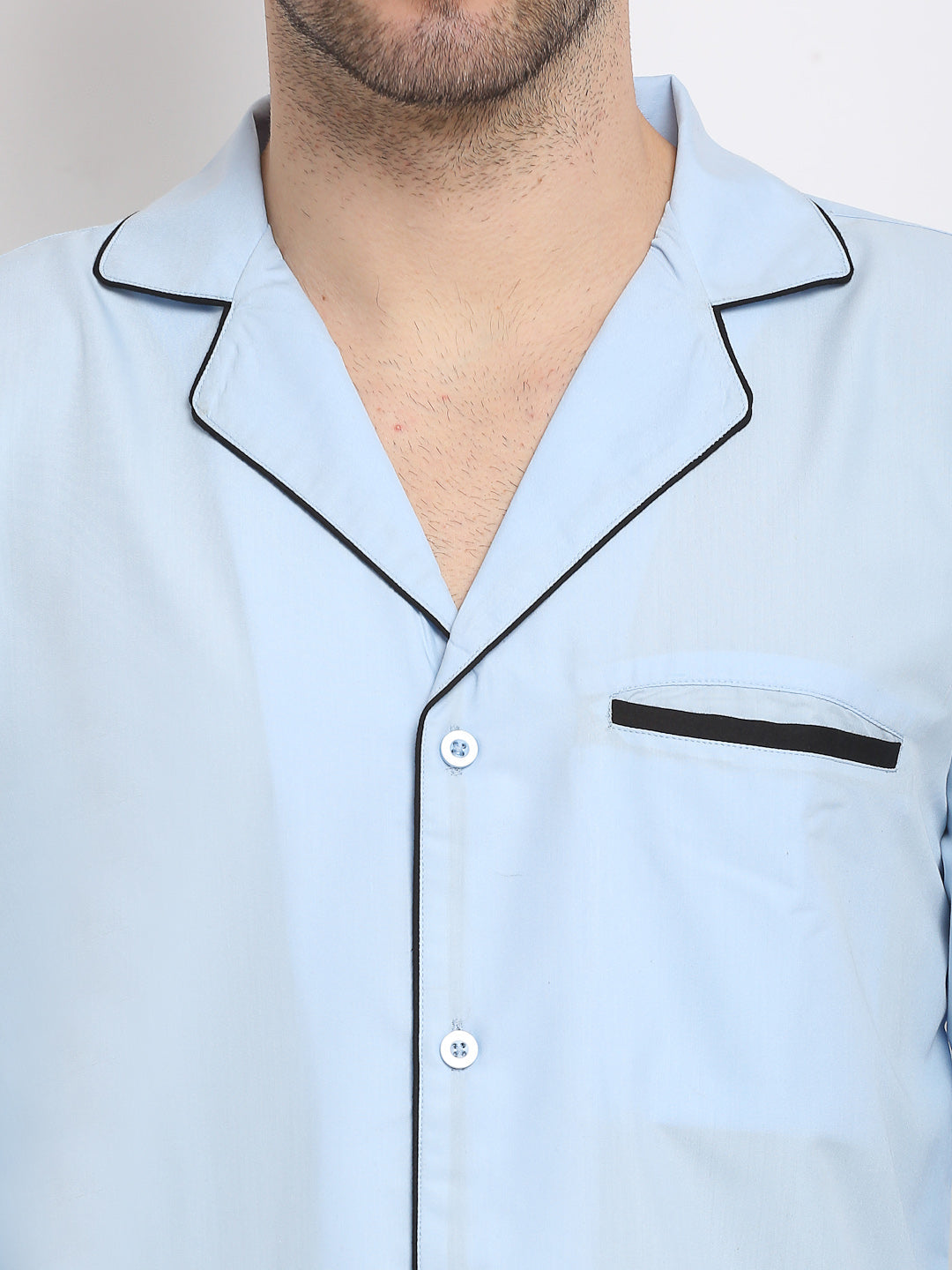 Jainish Men's Sky Cotton Solid Night Suits ( GNS 003Sky ) | Grocsy