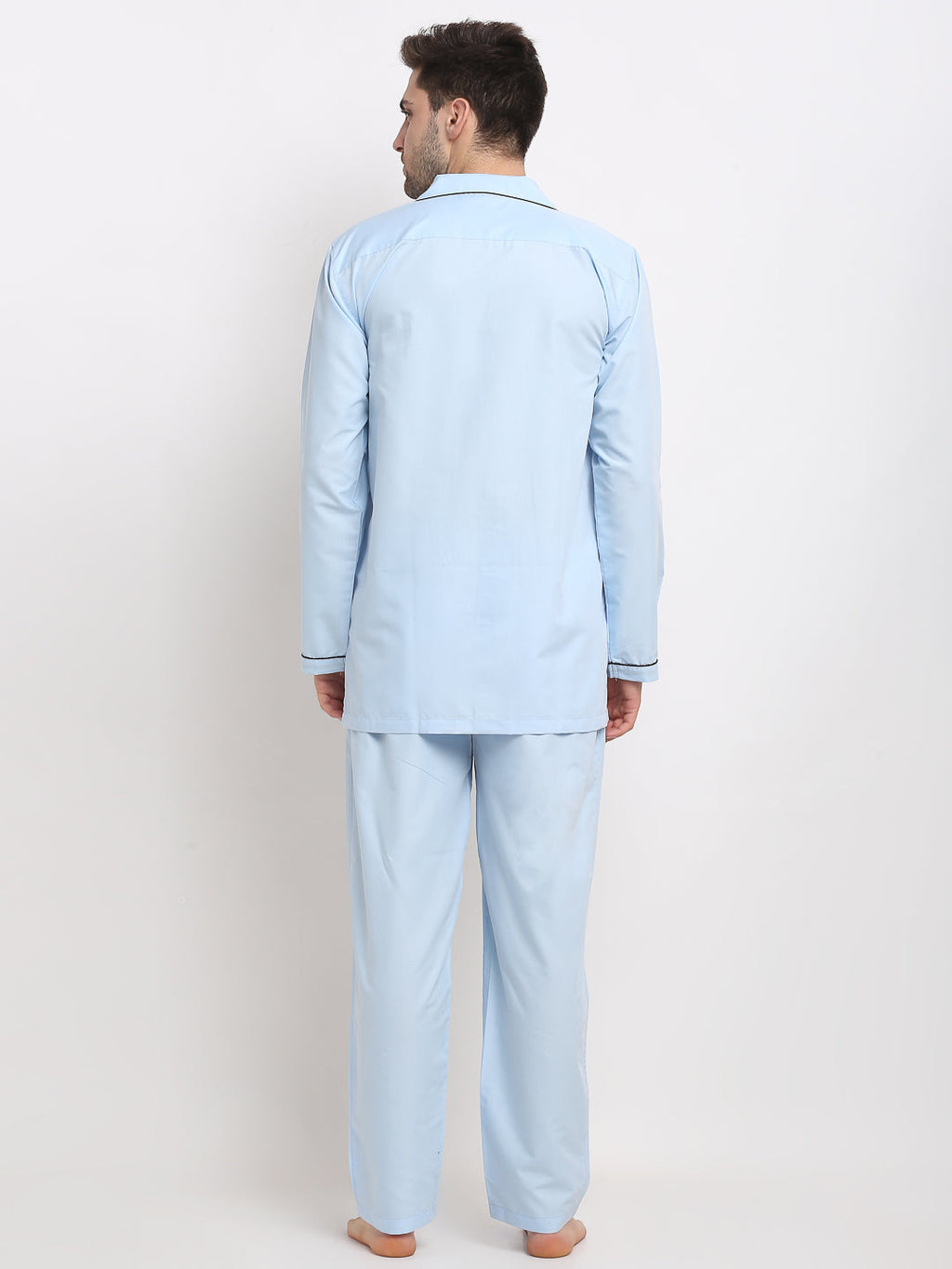 Jainish Men's Sky Cotton Solid Night Suits ( GNS 003Sky ) | Grocsy