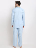 Jainish Men's Sky Cotton Solid Night Suits ( GNS 003Sky ) | Grocsy
