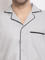 Jainish Men's Steel-Grey Cotton Solid Night Suits ( GNS 003Steel-Grey ) | Grocsy