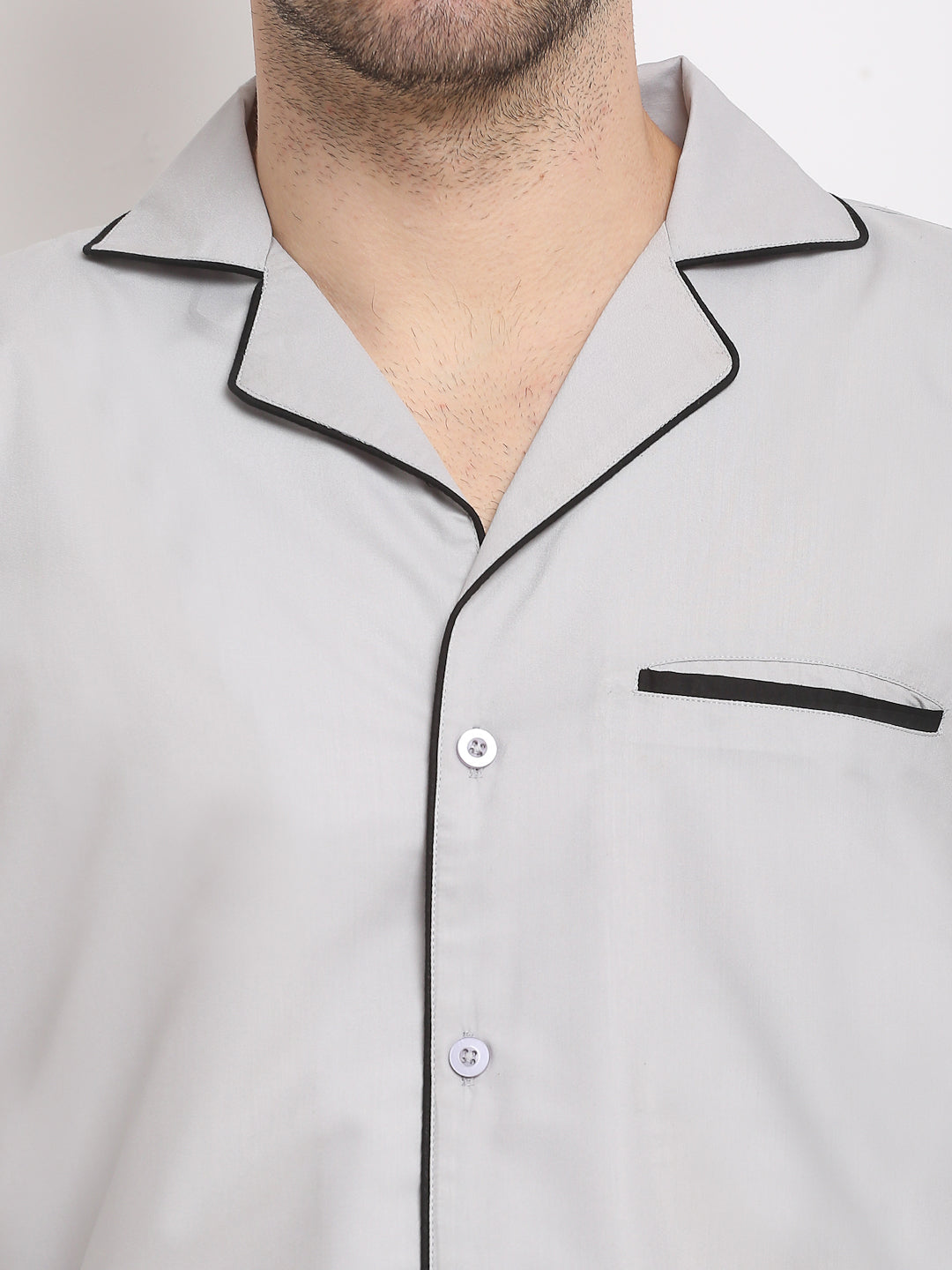 Jainish Men's Steel-Grey Cotton Solid Night Suits ( GNS 003Steel-Grey ) | Grocsy