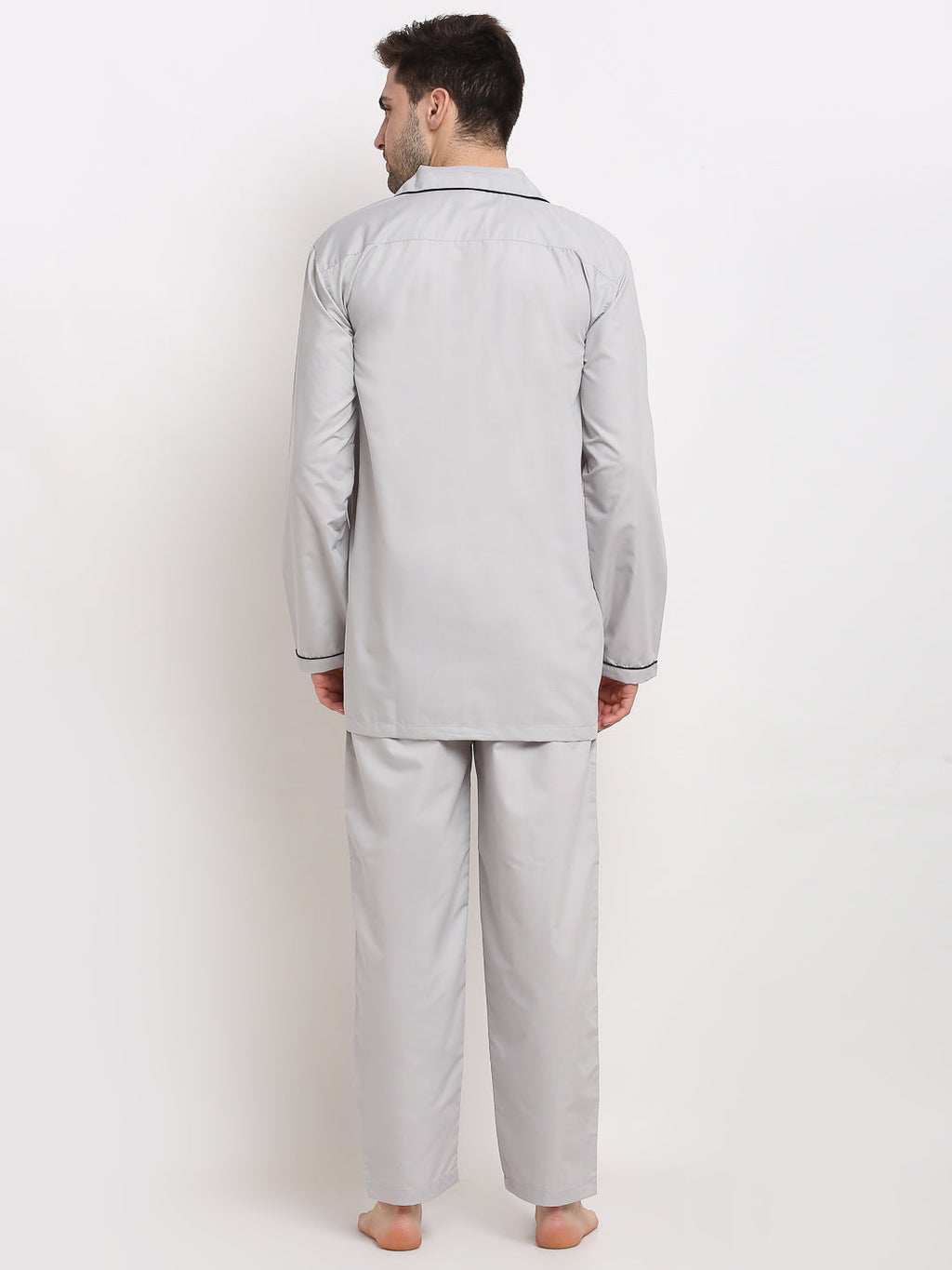 Jainish Men's Steel-Grey Cotton Solid Night Suits ( GNS 003Steel-Grey ) | Grocsy