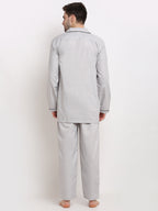 Jainish Men's Steel-Grey Cotton Solid Night Suits ( GNS 003Steel-Grey ) | Grocsy