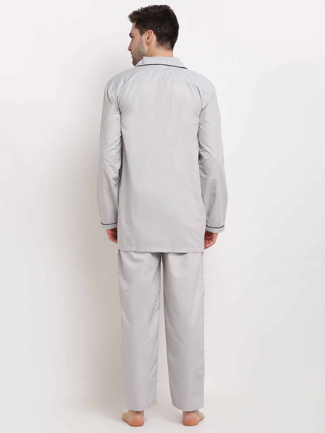 Jainish Men's Steel-Grey Cotton Solid Night Suits ( GNS 003Steel-Grey ) | Grocsy