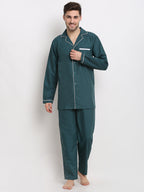 Jainish Men's Teal Cotton Solid Night Suits ( GNS 003Teal ) | Grocsy