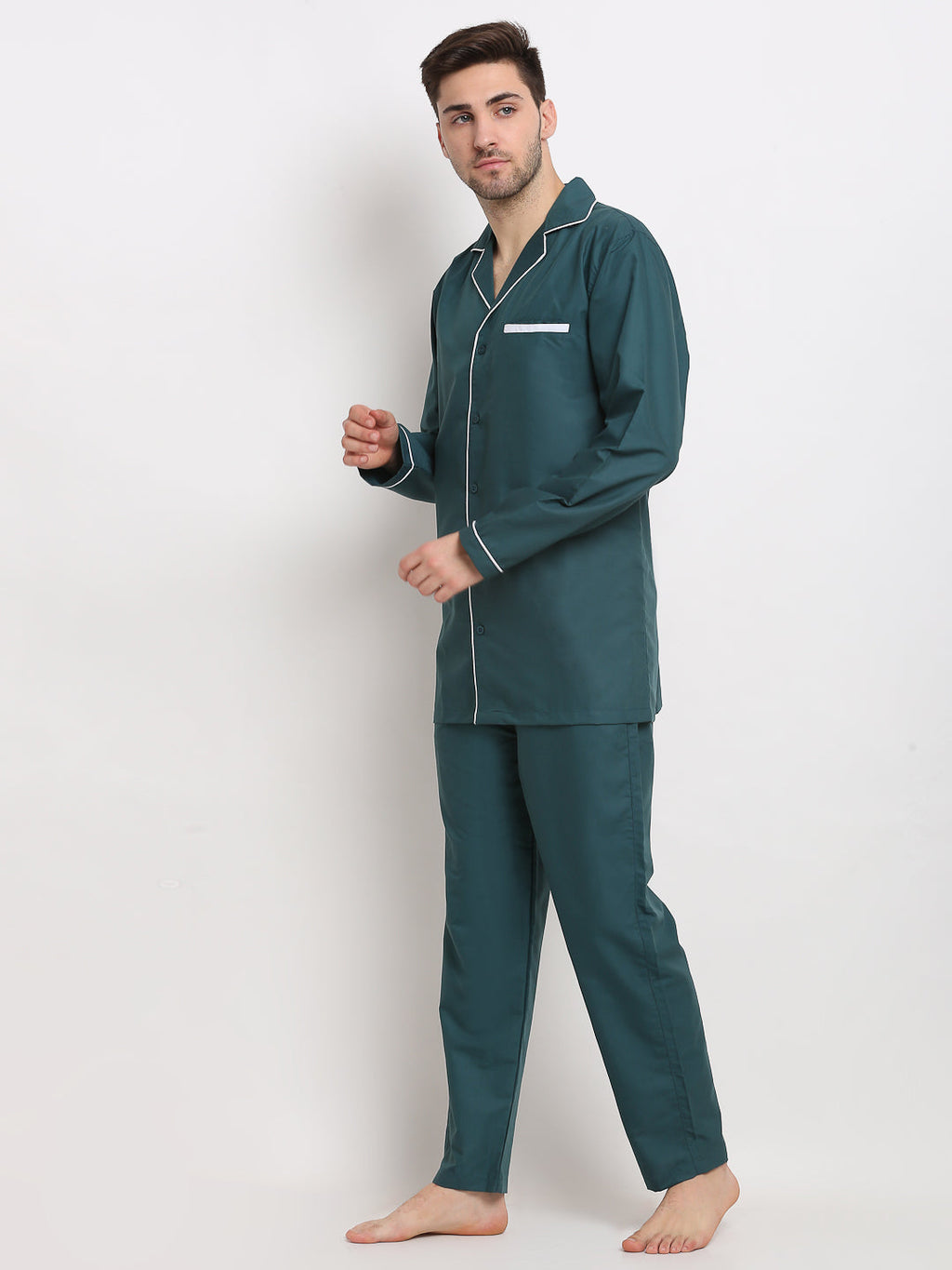 Jainish Men's Teal Cotton Solid Night Suits ( GNS 003Teal ) | Grocsy