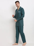 Jainish Men's Teal Cotton Solid Night Suits ( GNS 003Teal ) | Grocsy
