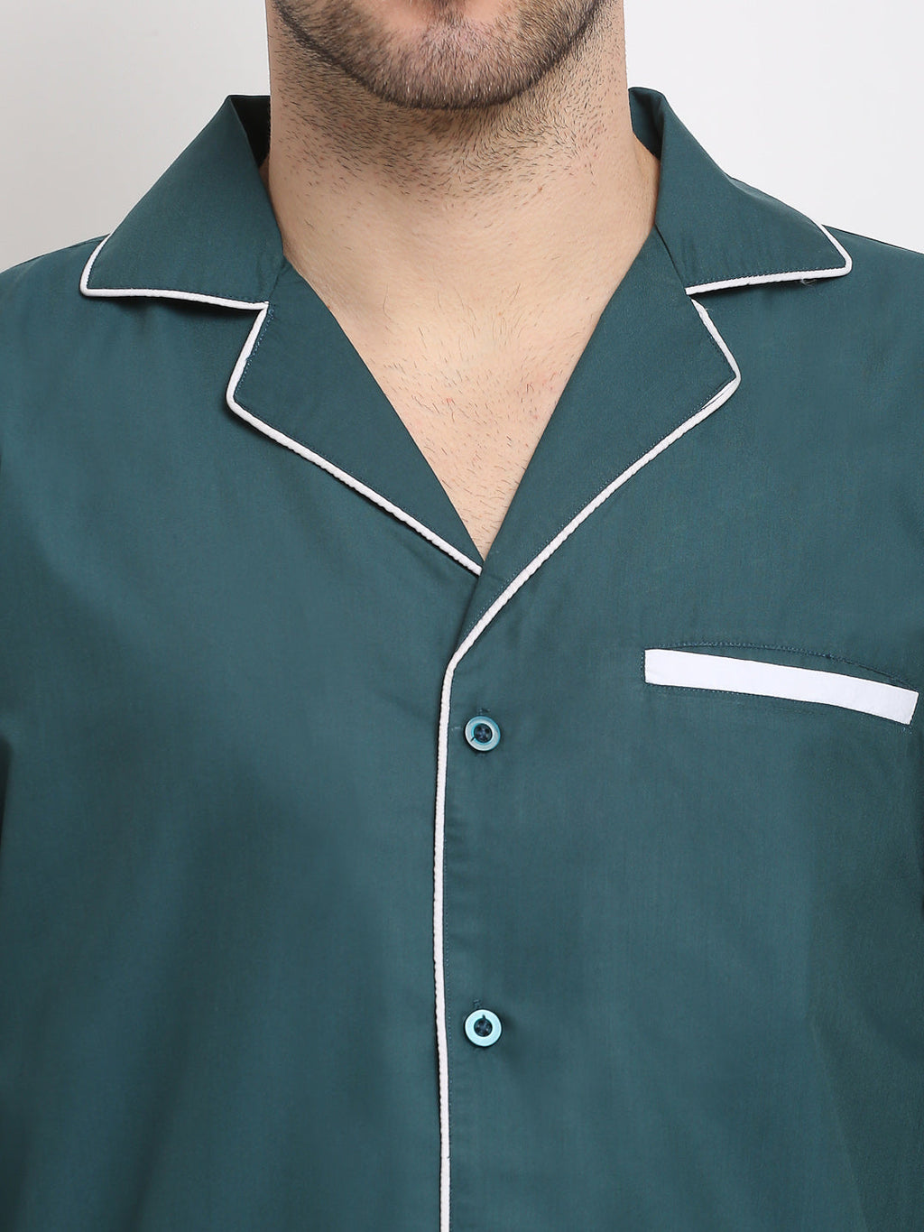 Jainish Men's Teal Cotton Solid Night Suits ( GNS 003Teal ) | Grocsy