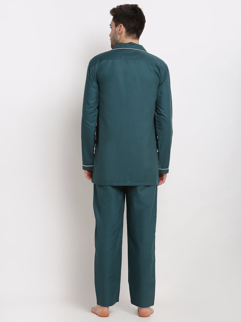 Jainish Men's Teal Cotton Solid Night Suits ( GNS 003Teal ) | Grocsy