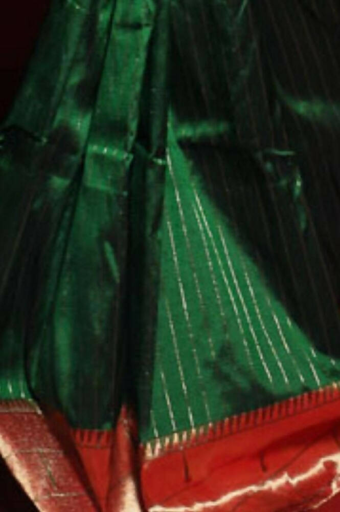Very Much Indian Triple Muniya Border Paithani- Authentic Handloom Pure Silk With Parrots Pallu - Zari Stripes | Grocsy